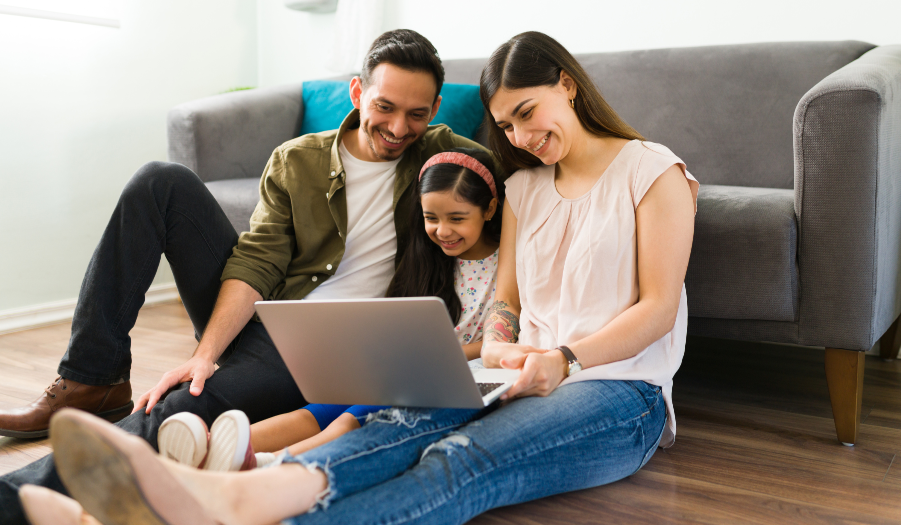 Family using a computer